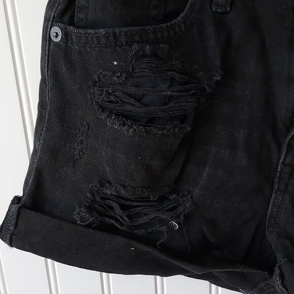 🆕️ AEROPOSTALE 000 Mom Short 3.25" Black Distressed Real Original Denim - Picture 2 of 10